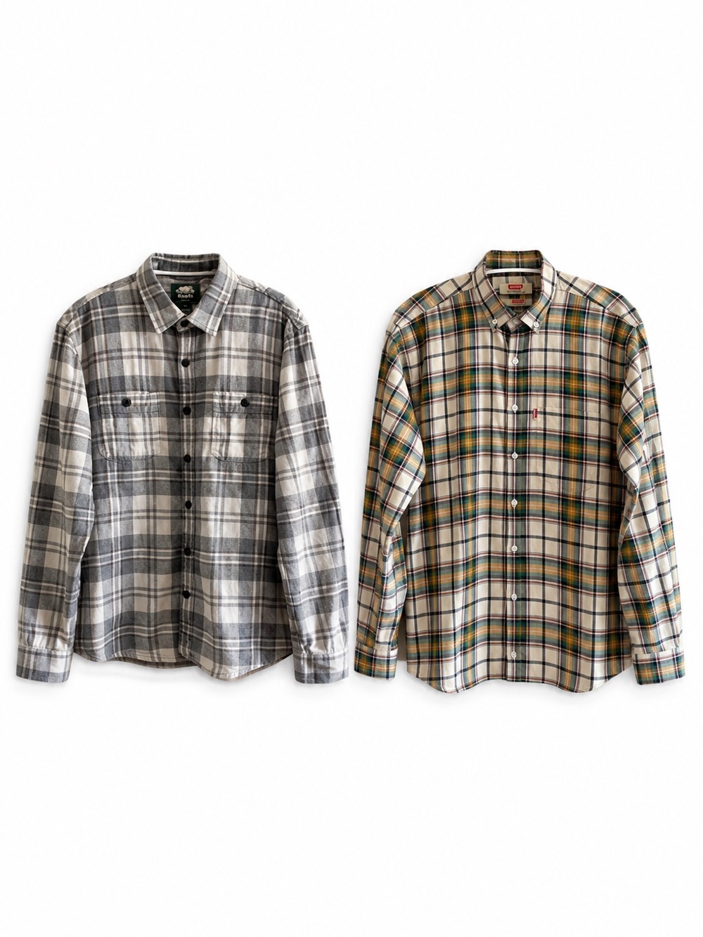 2 Piece Bundle - Roots & Levi’s Plaid Flannel Button-Down – Size Large GUC